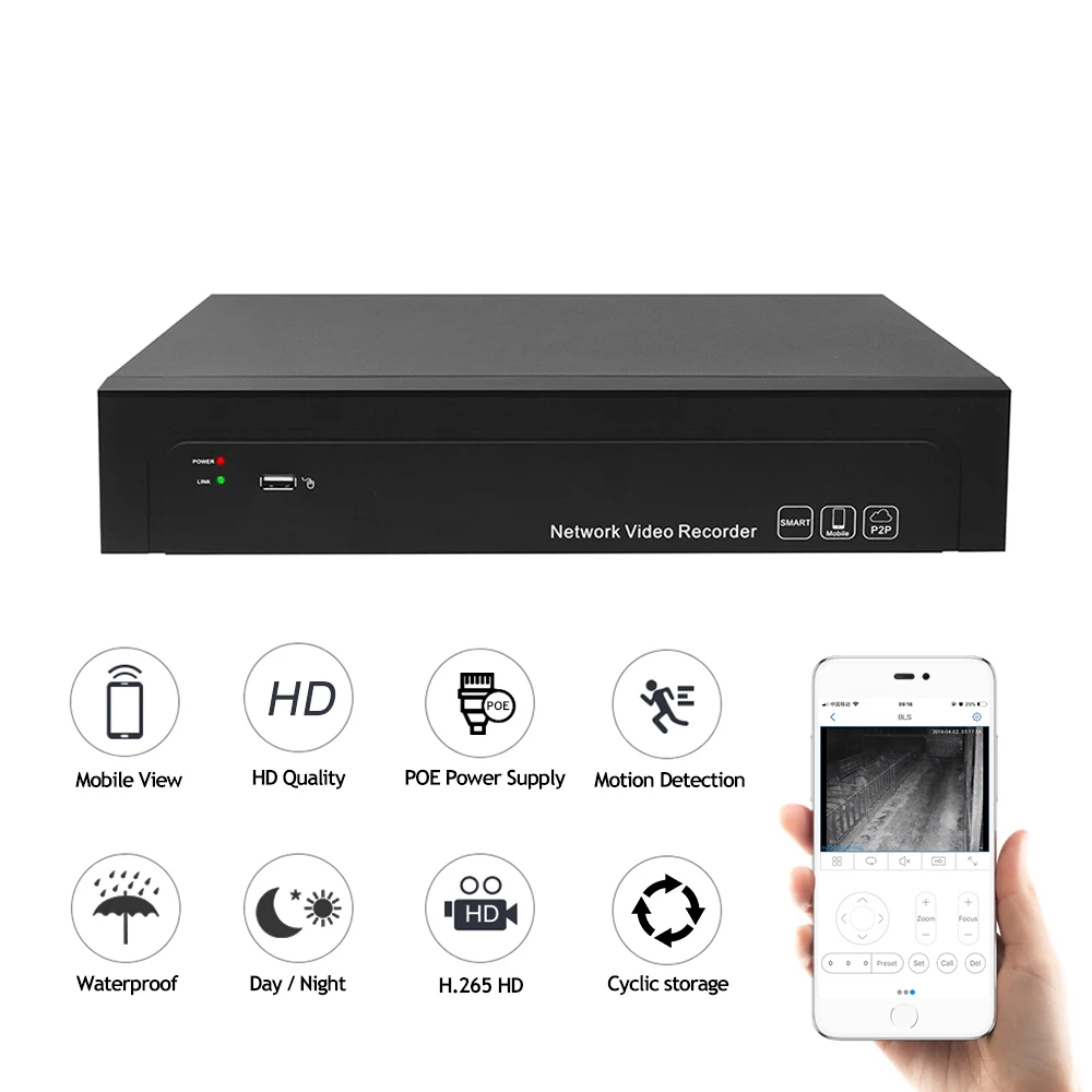 4K 8CH 16CH POE NVR (1080p/3MP/4MP/5MP/6MP/8MP/4K) POE Network Video Recorder Supports up to 8TB HDD (Not Included)