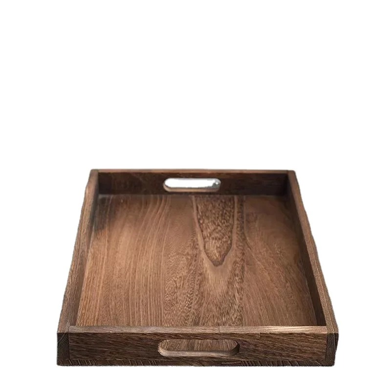 Wholesale Custom Logo Paulownia Wood Japanese Storage Tray with Handle Creative Rectangular Tray for Living Room