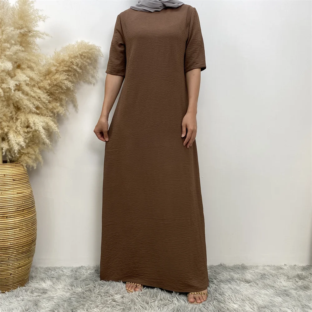 6722# New trend short sleeves slip dress muslim women basic inner dresses with back zipper 9 colors