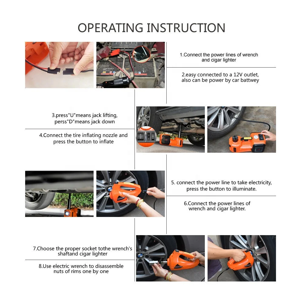 DC 12V 5T Multi-functional hydraulic floor jack with electric impact wrench for car