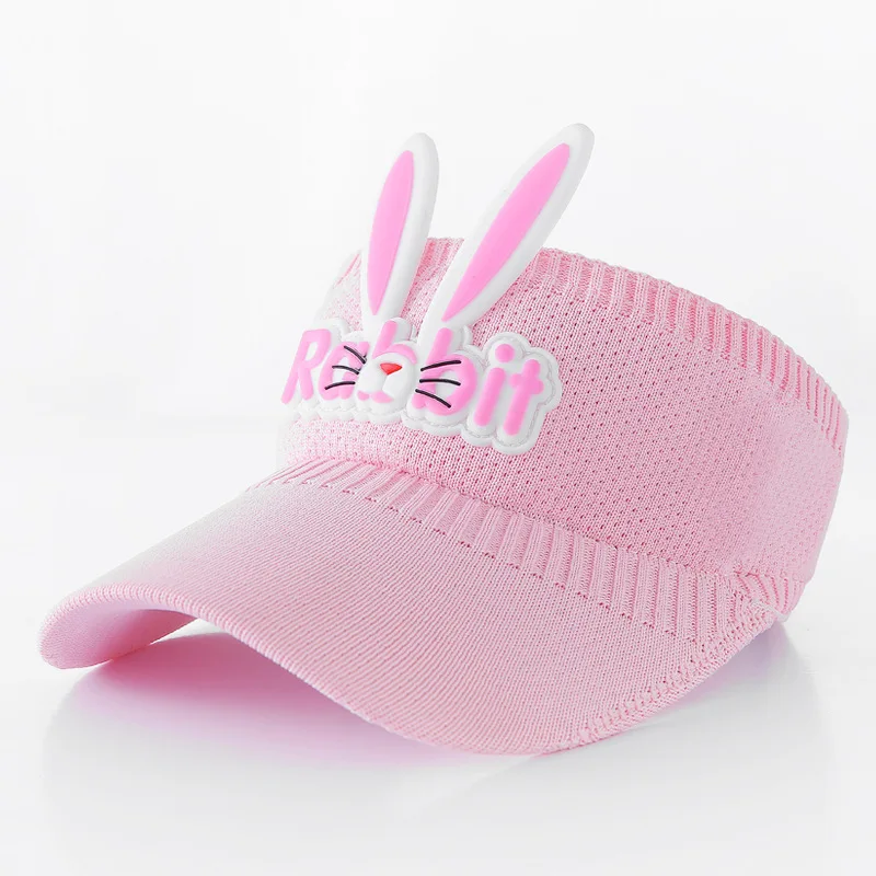 2024 Cheap Price Summer Kids Beach Sun Hat Cute Rabbit Empty Top Big Brim Hat Visor Cap