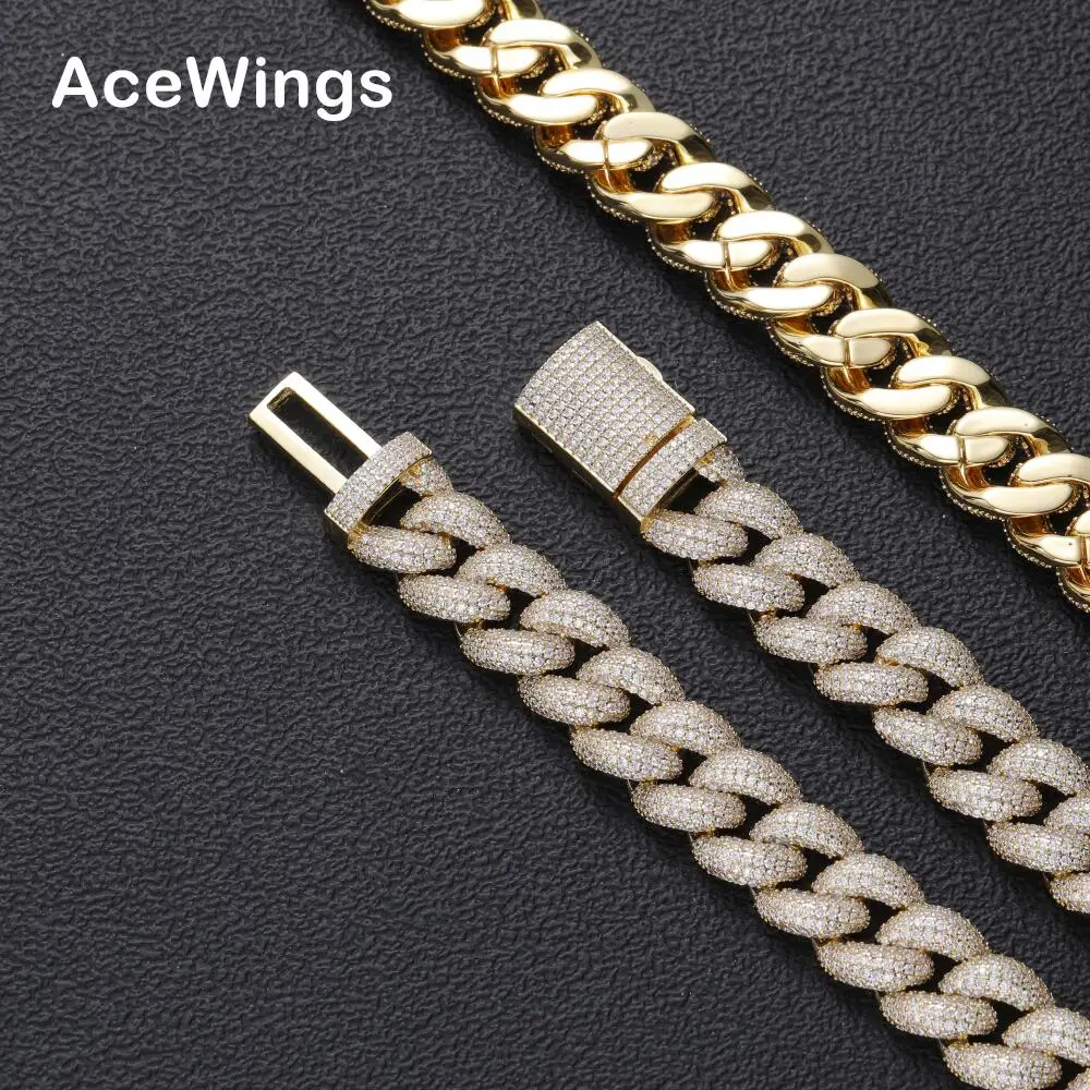 BC021 15mm 5 row stone brass cz chain prong setting CZ cuban Chain Necklace iced out Bling Bling Jewelry