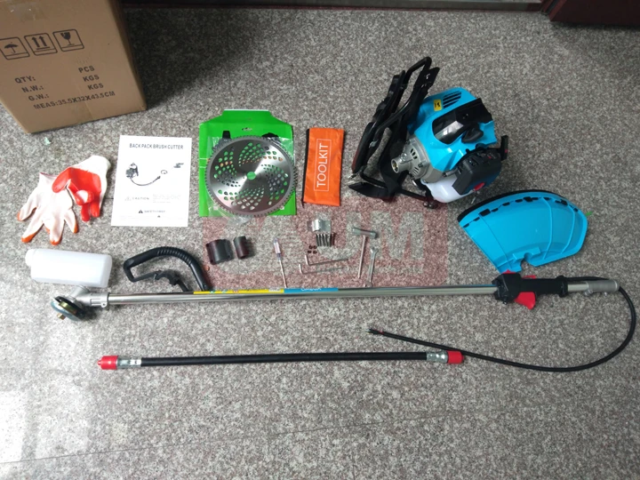 Blue Color good quality backpack 2 stroke 1E44F engine gasoline 52cc brush cutter