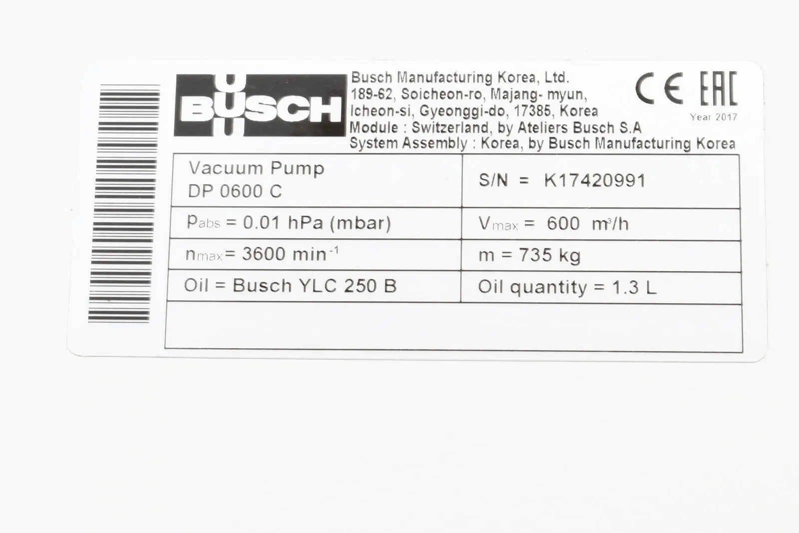 Busch Ds 3010 E, Cobra, Screw Vacuum Pump