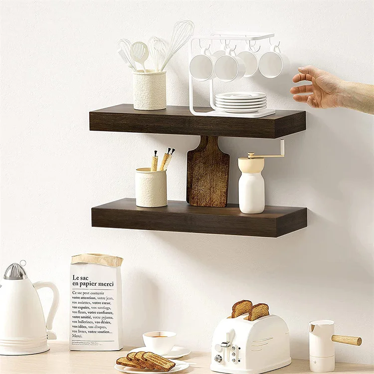 Natural Wood Floating Shelves for Wall  Display Storage Wall Mounted Bookshelf Wooden Shelf