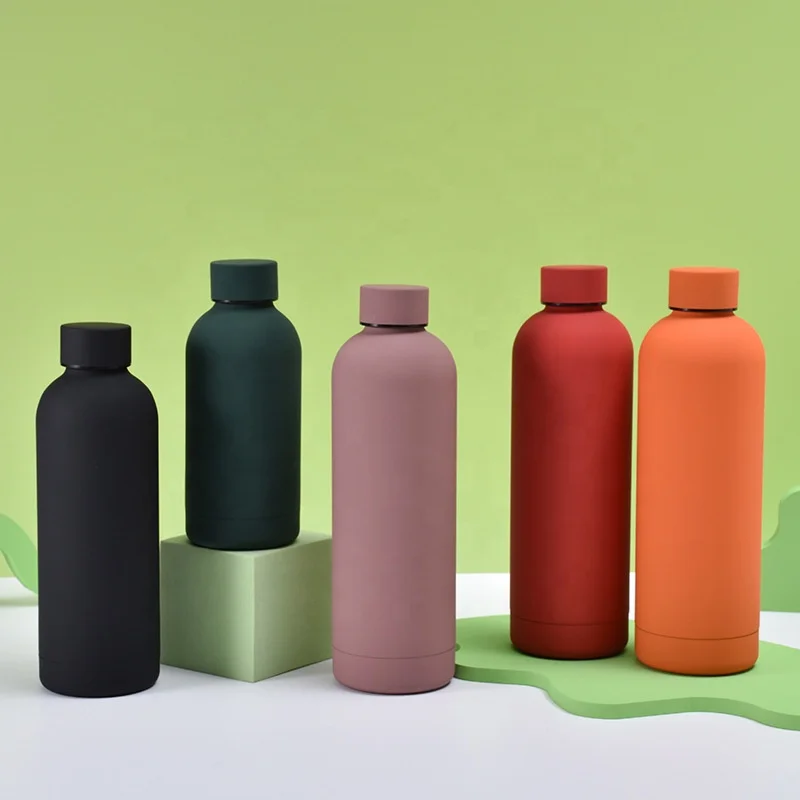 Drink 18/8 304 Matte Paint 350ml 500ml Small Mouth Double Wall Vacuum Flasks Stainless Steel Water Bottle Cup Handle