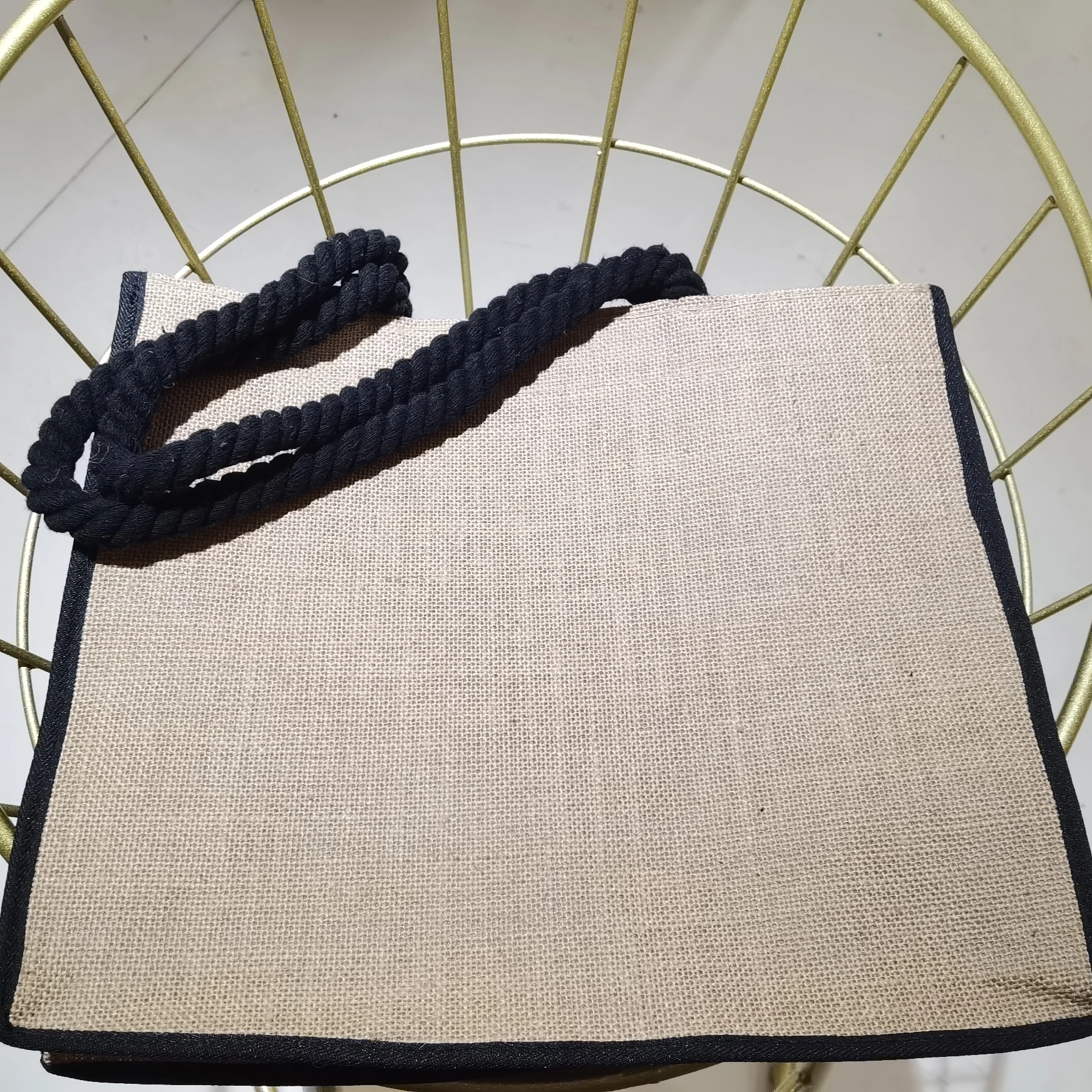 Yute Travel Handle Gift Shopping Product Tote Jute Handle Bag With Custom Printed Logo