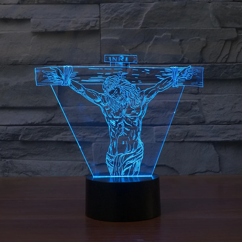 3d effect led night light with Jesus image for illusion mood desk lamp FS-3006