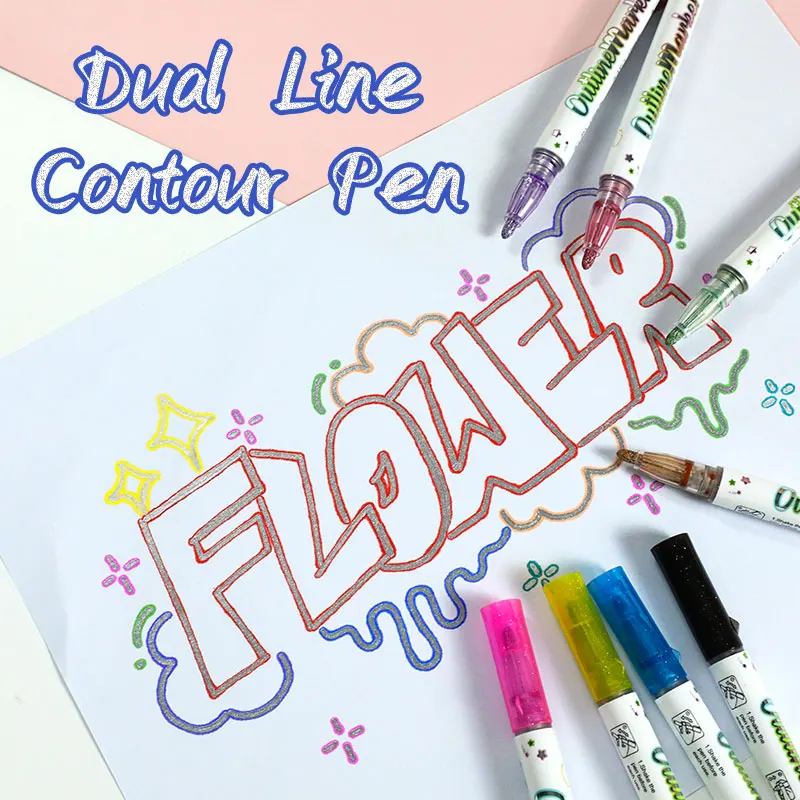 Cheap 8 Colors Glitter Double Line Outline Marker Pen Graffiti Paint Marker for Christmas Card Poster