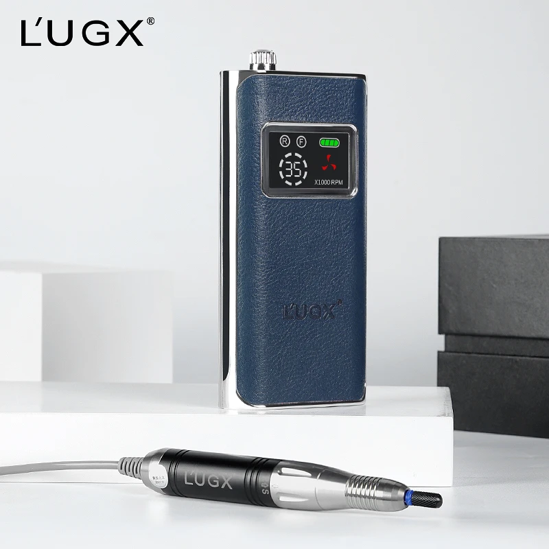 lugx OEM/ODM 2022 new model Microfiber Leather Rechargeable Portable 35000 rpm coreless Nail Drill