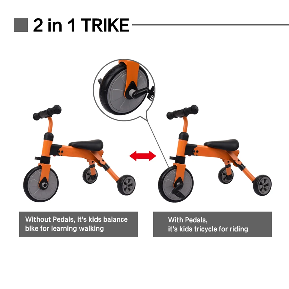 Korimefa wholesale CE approved  Baby tricycle car Balance Toys easy  2 in 1 folding tricycle