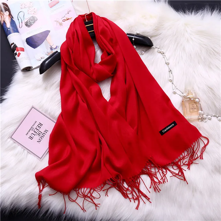 Ladies fashion long thin shawl wraps plain wool red cashmere pashmina winter scarf