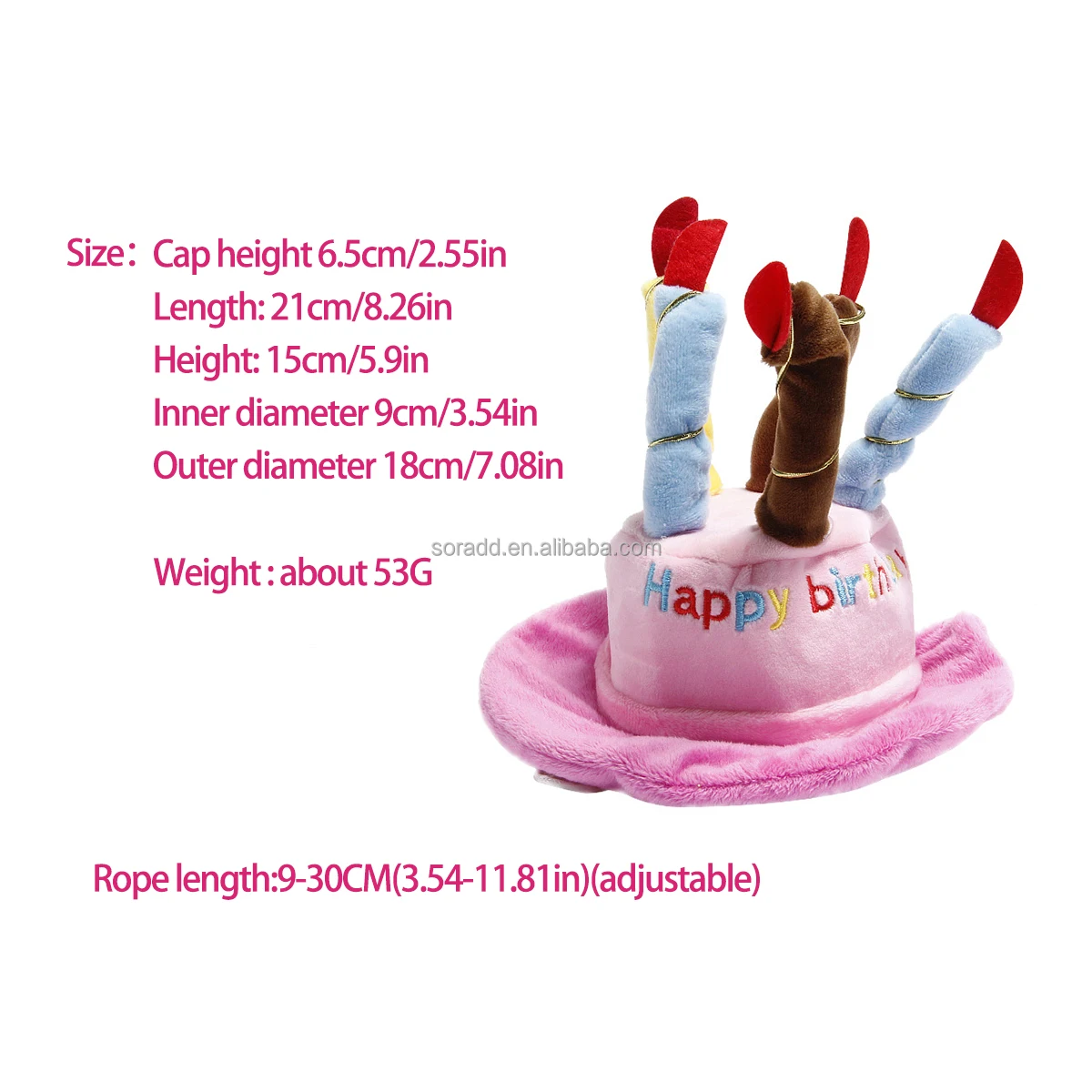 Cute Adorable Dog Cat Birthday Cake Hat Pet Cap Headwear Hat with 5 Color Candles Design Party Custom Accessory