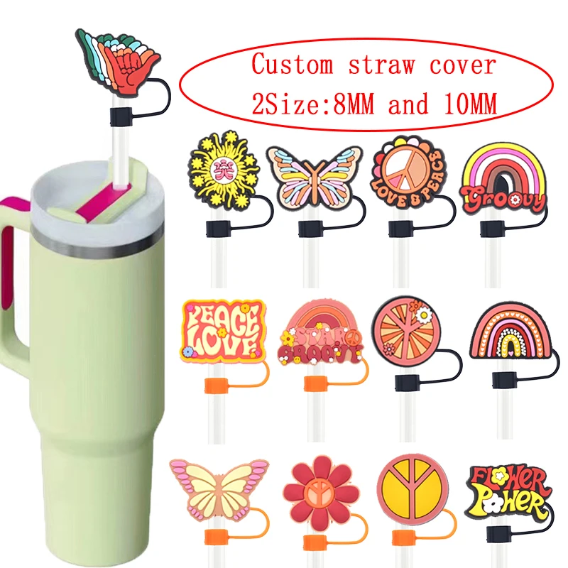 Tumbler With Straw New Silicone Custom Straw Topper Charm Cover For Tumbers Wholesale Cute Pvc Set Attachment Straw Topper