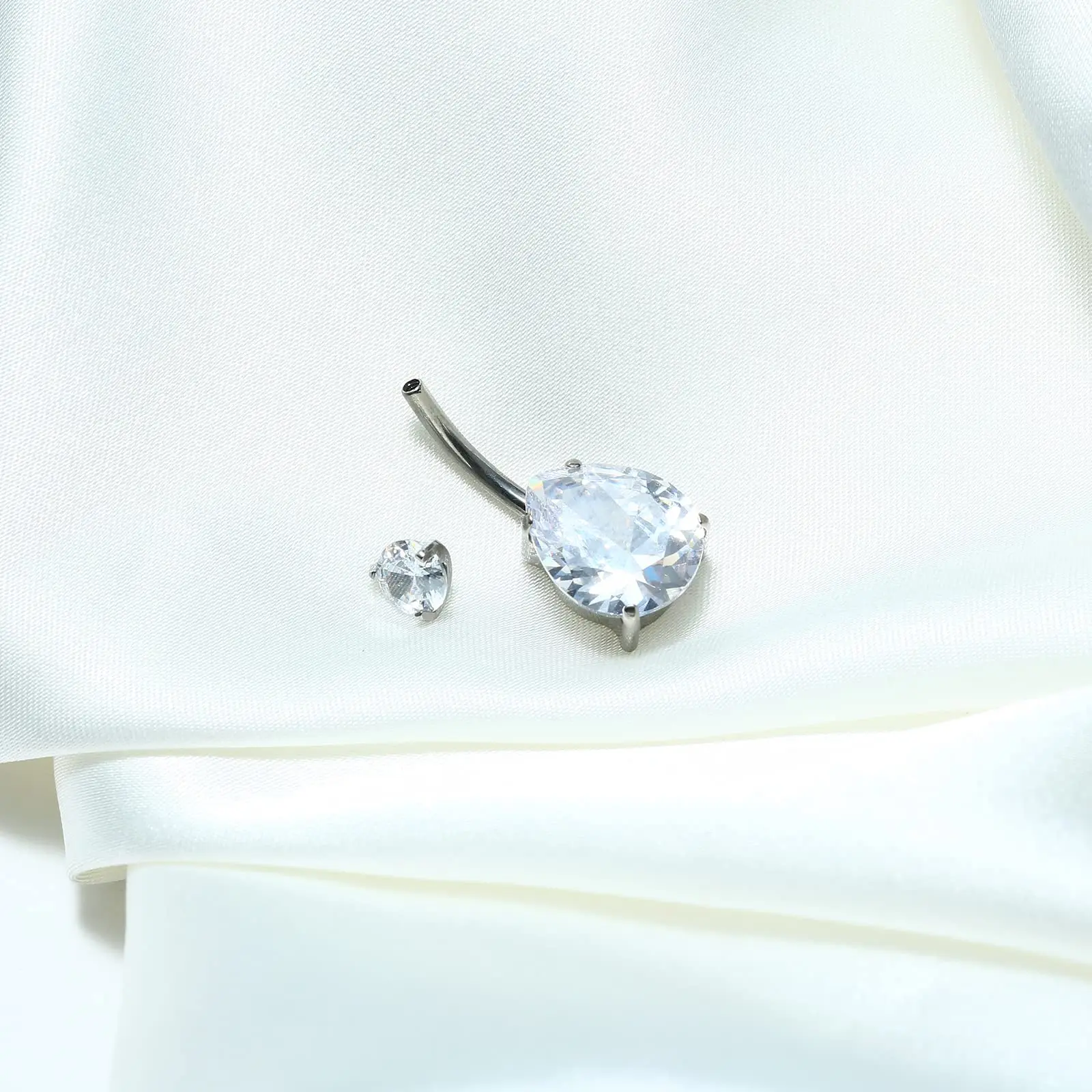 Round Teardrop Navel Ring Belly Button Rings Bars Titanium Piercing Jewelry Colorful Zirconia for Women Body White Blue Pink