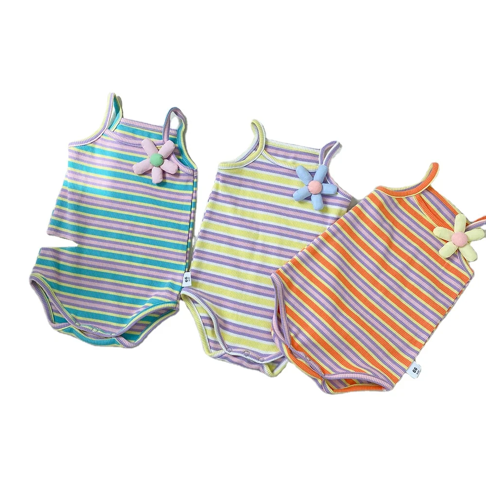 ins Korean version of summer baby sling bag Fanny jacket thin girl baby climbing suit triangle harsuit strap onesie