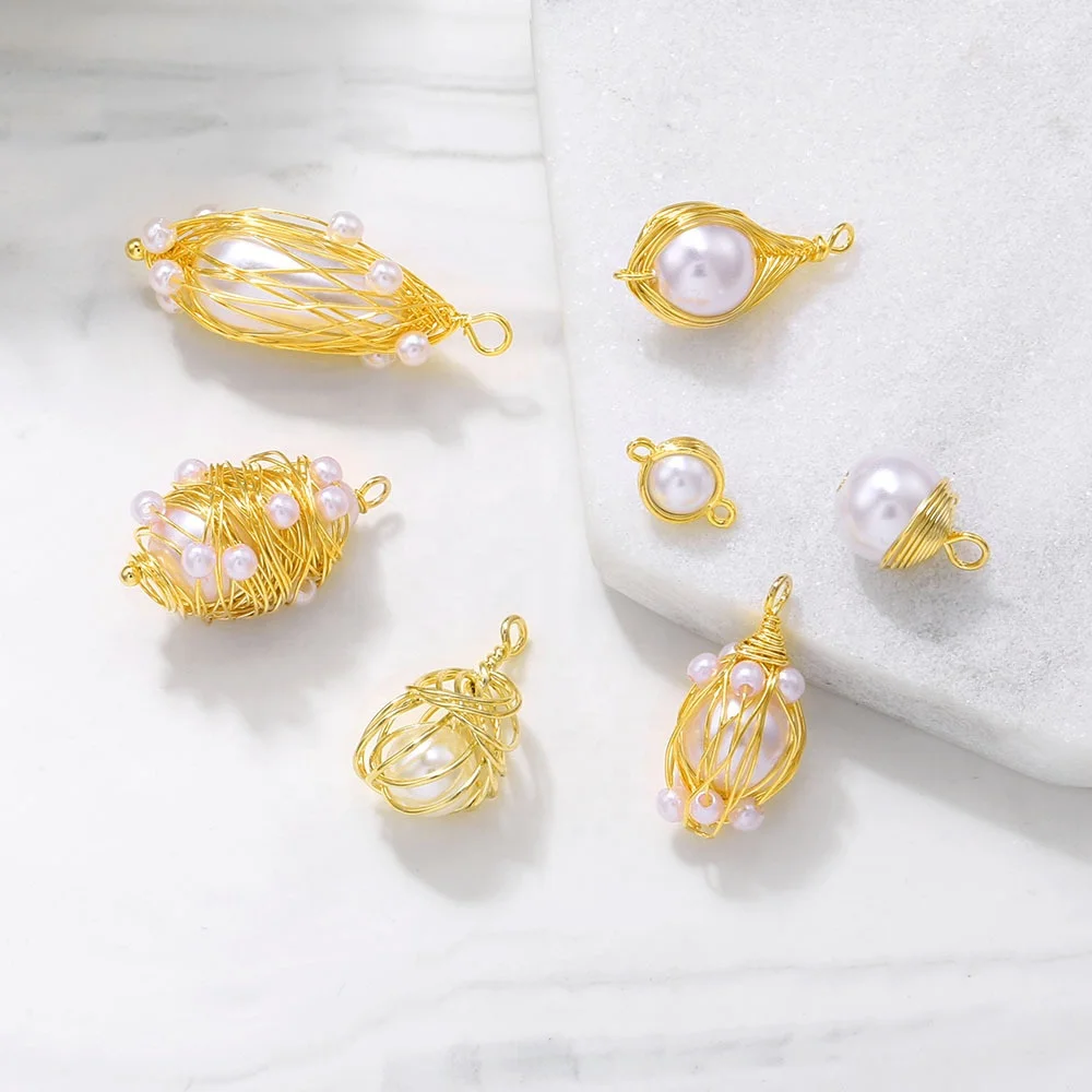 Серьги «сделай сам» бусины позолоченная КАПЛЕВИДНАЯ клетка Очаровательная проволочная жемчужная подвеска с логотипом под заказ для изготовления ювелирных изделий
