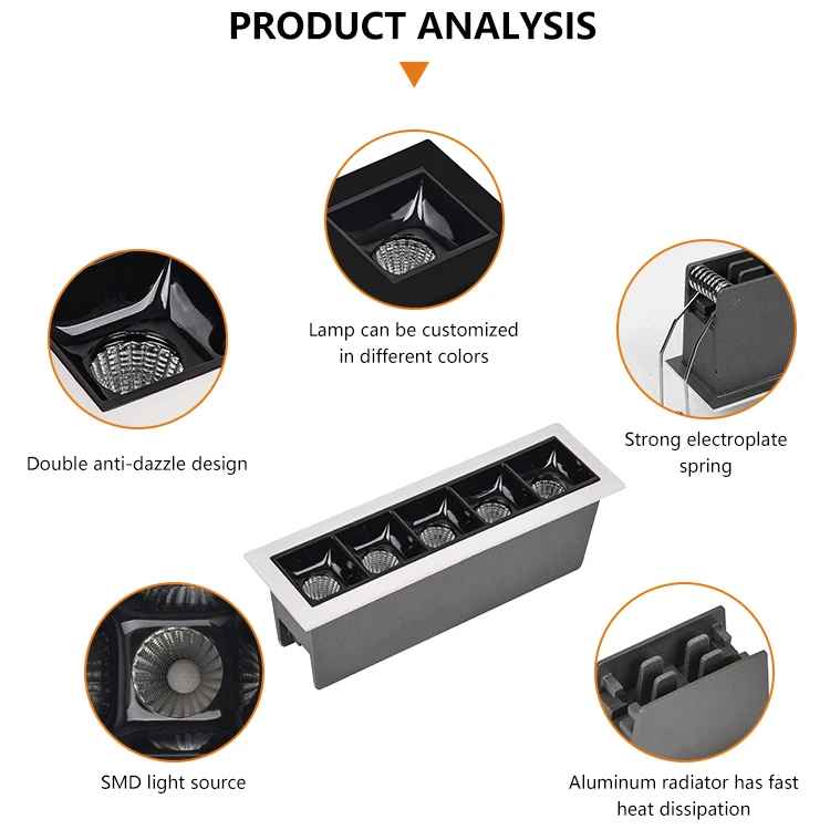 Высокое качество, защита глаз, квадратный корпус, офис, школа, больница, 2 Вт, светодиодная линейная решетка радиатора