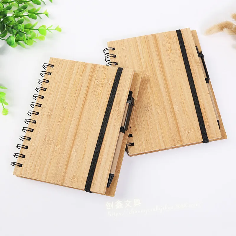 Nature Wood Eco Office School Gift set Custom Printing Personalized Wooden Notebook Laser Engraved