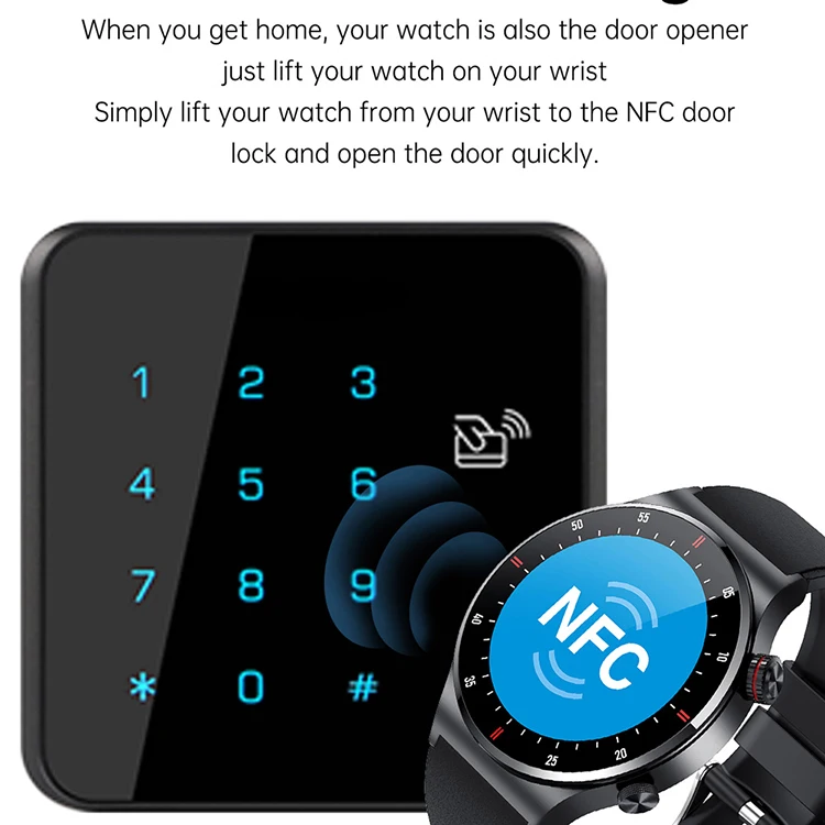 QW33 Smartwatches with NFC 1.28 inch IPS Round Screen BT Calling Health Monitoring Smart Watch for Men Women