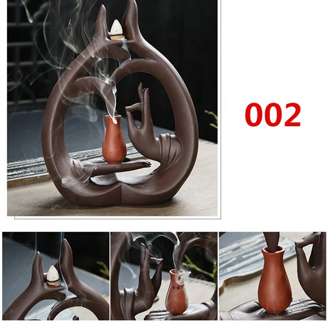Factory Direct Sale China Censer Creative Buddha Hand Smoke Backflow Incense Burner Lotus Flower Ceramic Incense Holder