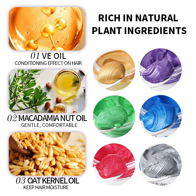 Private Label One-time Hair Paint Wax Blue Red Yellow 9 Colors Dye Temporary Hair Color Mud Clay