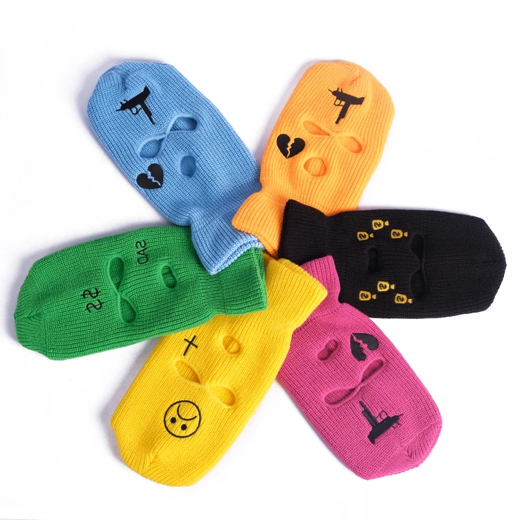 Оптовая продажа 100% акриловая маска на все лицо с вышитым логотипом рэпера вязаная черная розовая Балаклава скимаста 3 отверстиями