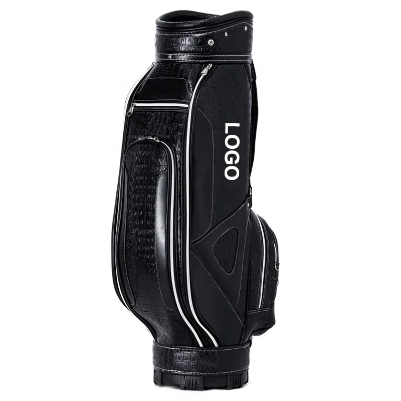 
OEM Embroidery Logo Black Genuine Leather Golfbag Golf Staff Cart Bag 