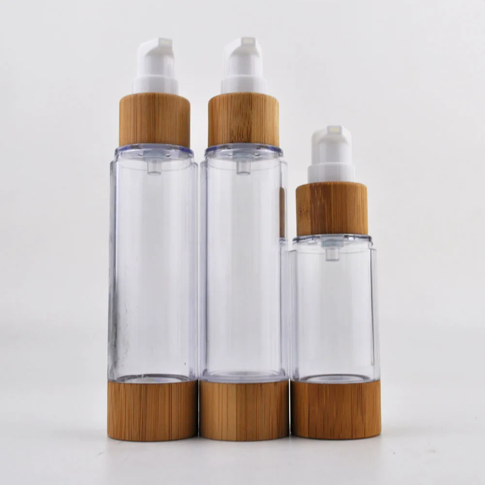 Best Selling 30ml 50ml Engrave Logo Pump Screw Refillable Airless Spray Bottle Fine Mist Bamboo