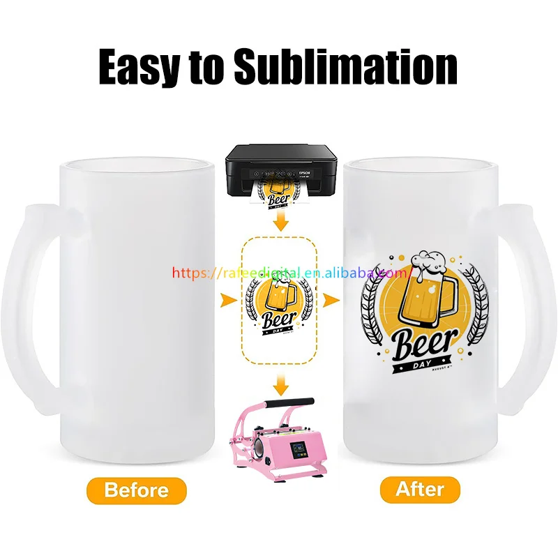DIY Custom Logo Large 16oz 16 oz Clear Frosted Beer Glasses Cup Blanks Sublimation Glass Beer Mug with Handle German Style