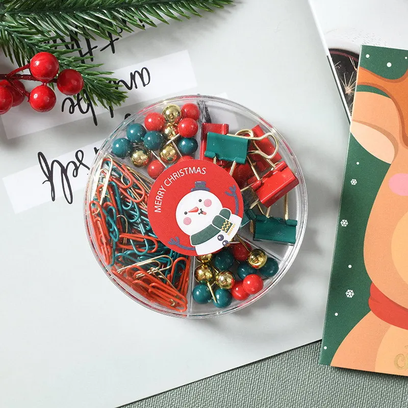 Creative Office School Christmas Theme Multi Paper Clip Binder Clip Thumbtack Stationery Gift Set Stationery Supplies