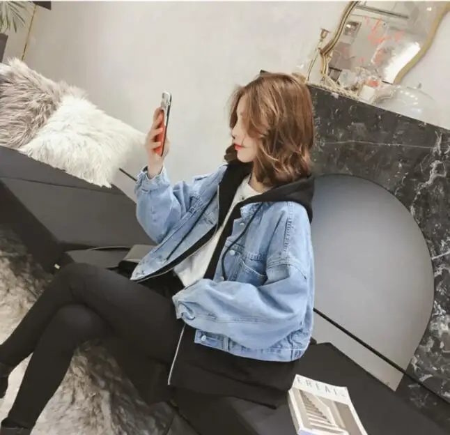 Directly Manufactured Custom Logo Autumn Winter Stylish Casual Modern Jacket Loose Women Denim Hooded Jacket