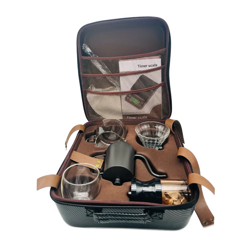 Portable Hand outdoor camping tools Customized Bag Arabic Coffee Tea Sets With Manual Coffee Grinder Filter Kettle Pot Scale
