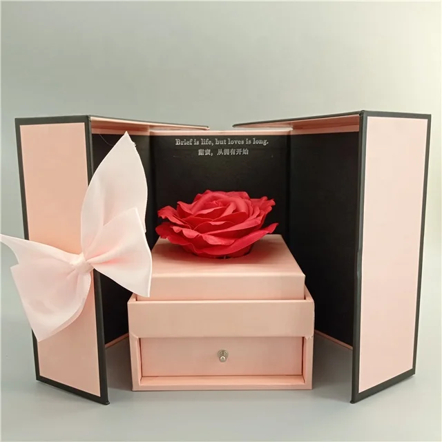 High quality luxury bouquets packages large deep white flower box with rose gold ribbon