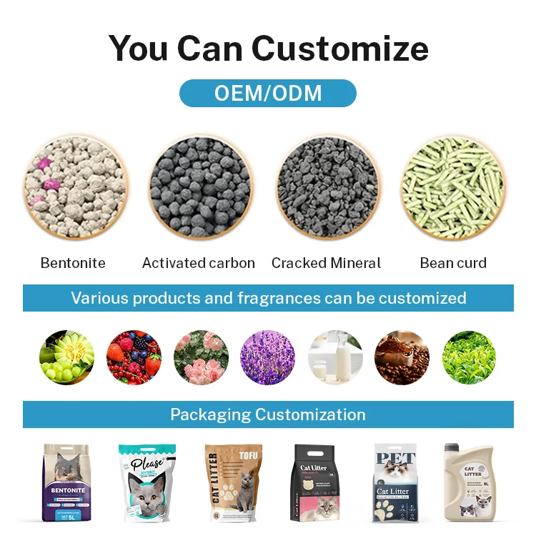 Muawu wholesale 1mm-3.5mm Natural Non-toxic dust free Highly Absorbent bentonite clay colour cat litter sand with fruit scent