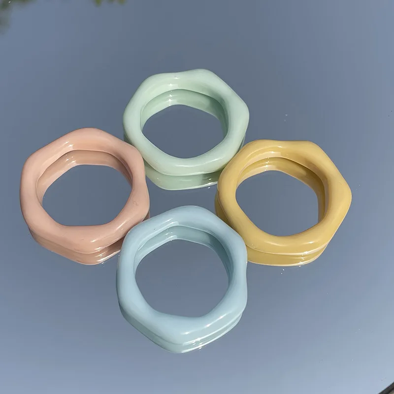 
MuXi Hollow hexagonal ring diy resin accessories candy color resin rings acrylic cute trendy rings 