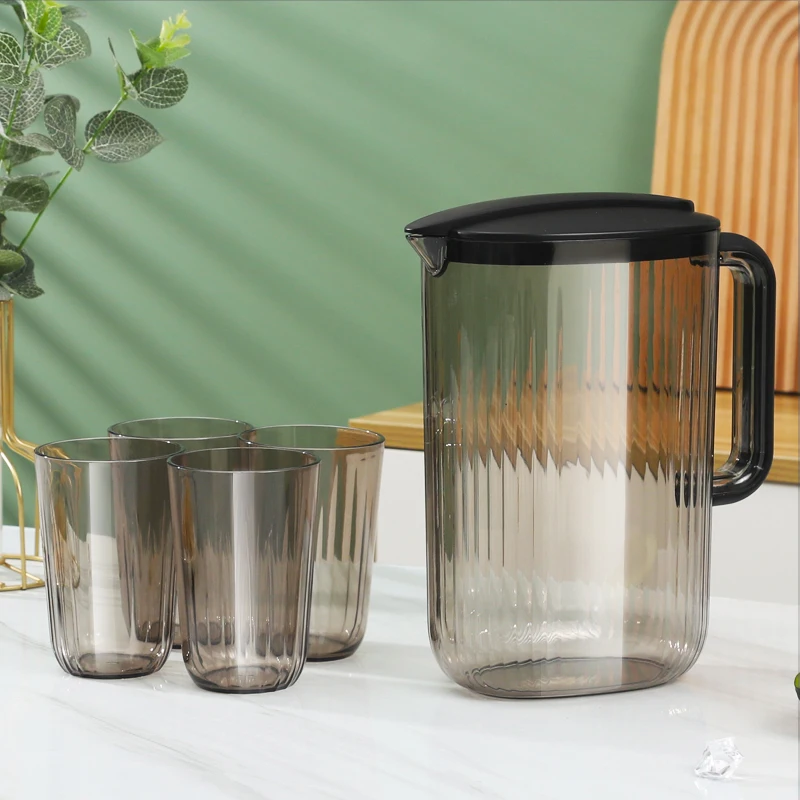 New arrival drink ware BPA free food grade transparent plastic pitcher lemon coffee Tea kettle drinking water jug Set with cups