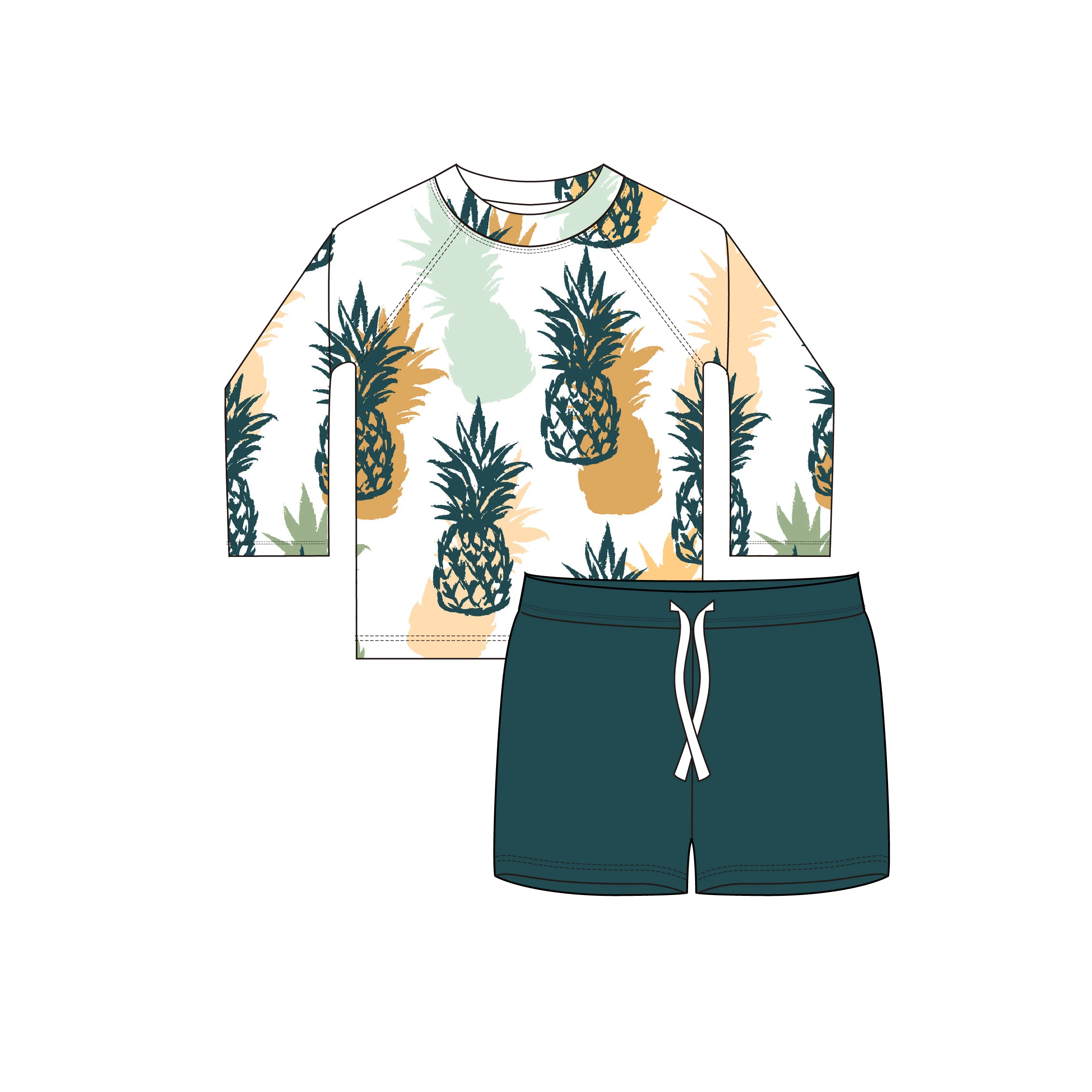 Summer Long Sleeve 2 PCS Cartoon Print Toddler Baby Children Kids Customized Swimwear Boys