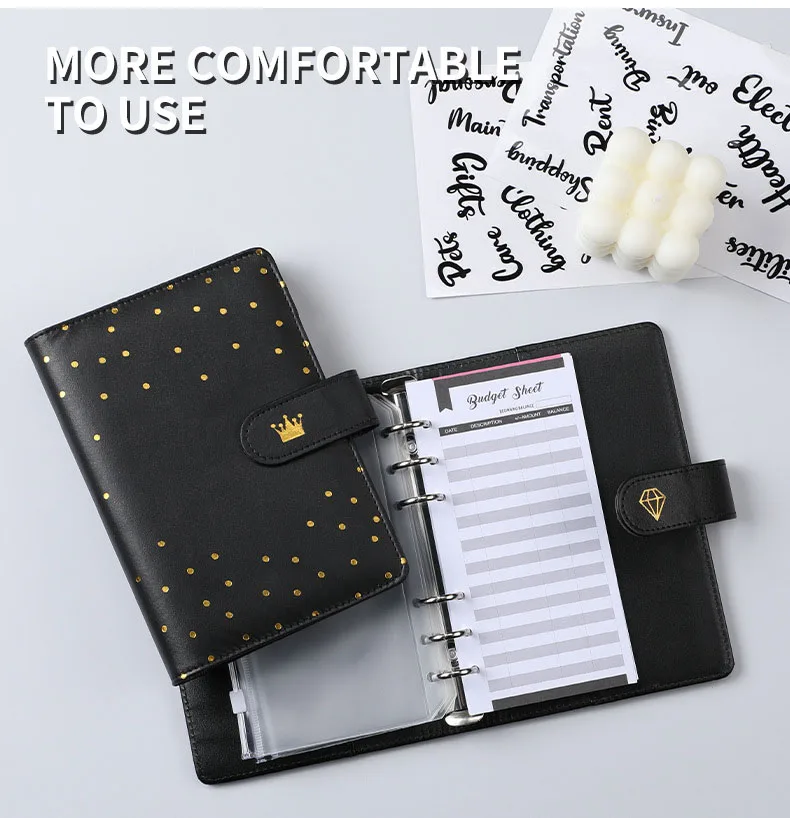 Hot sale Notebook 6 Rings Spiral Business Planner Work Agenda Budget Binder laser Macaron Color PU Leather Cover A6 Binder