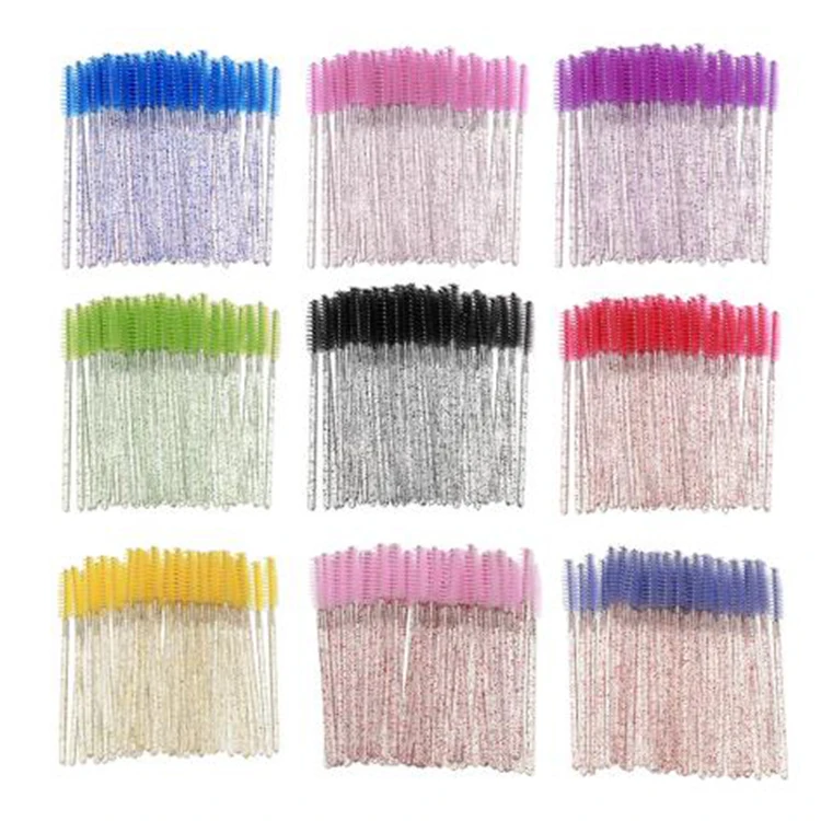 50pcs Shiny Disposable Eyelash Brushes Applicator Wands Curler Brush Set Mascara Eyebrow Spoolers Comb Makeup Cosmetics Tool