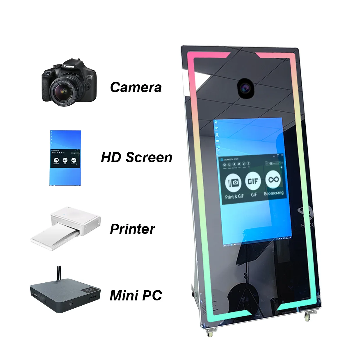65 inch LCD display photo booth picture mirror booth photobooth magic mirror photo booth with camera and printer kiosk