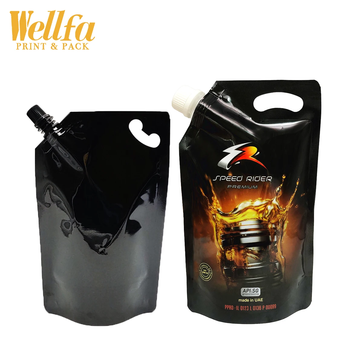 Eco Friendly Leak Proof Custom Doypack 500ML 1 L Liquid Packaging Car Engine Motor Oil Stand Up Spout Pouch Bag With Handle
