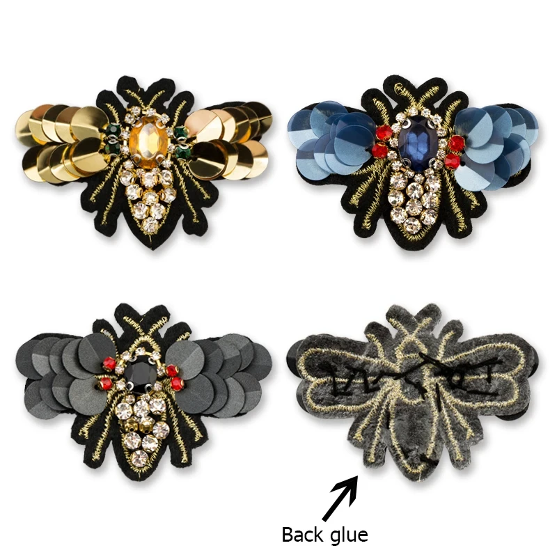 QIAO Bee Shape Handmade Rhinestone Beads And Sequins Applique For DIY Decorative Sewing Clothes