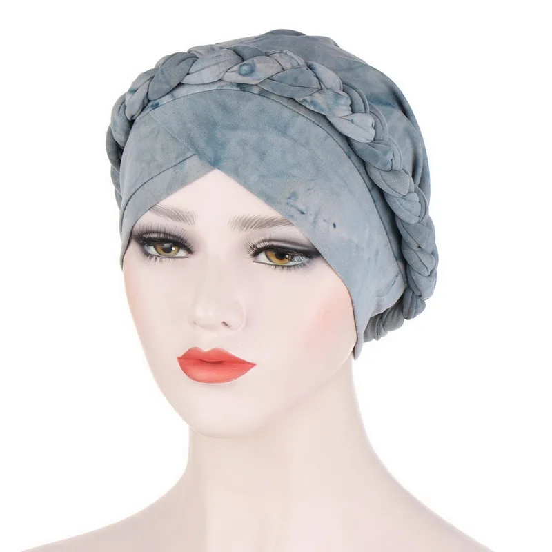 
Tie-dye And Frosted Milk Silk Turban Hat Flower Cloth Short Braid Baotou Hat Hiding Hair 