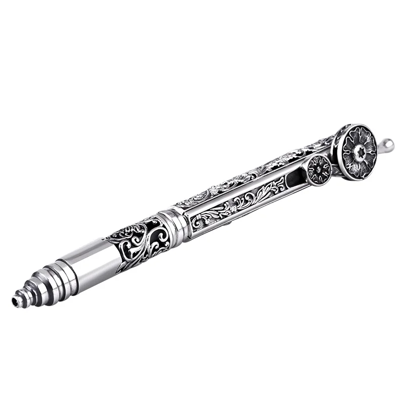 S925 silver Tang grass flower pattern ball water pen automatic retractable stationery signature office business