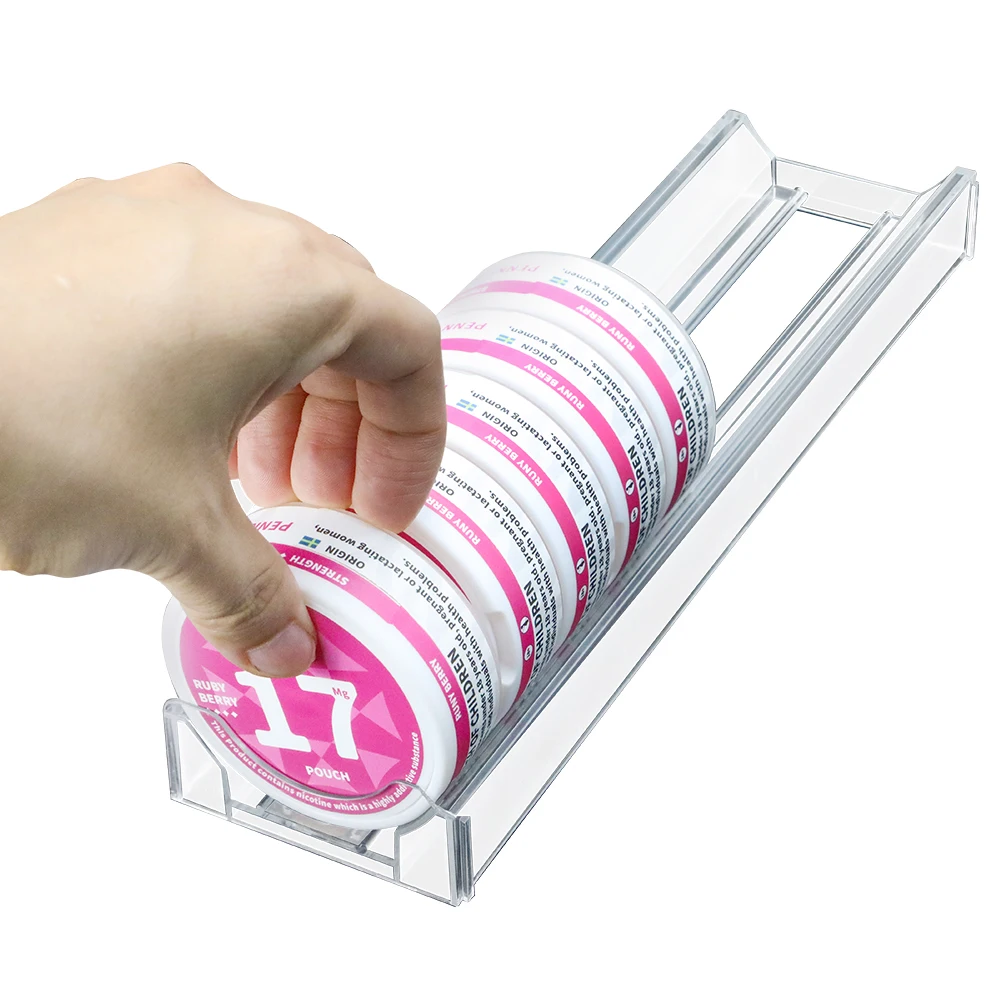 Spring Loaded Oral Cans Chewing Display Rack Metal Case Aluminum Nicotine Pouches Round Cigarette Box Snus Pusher