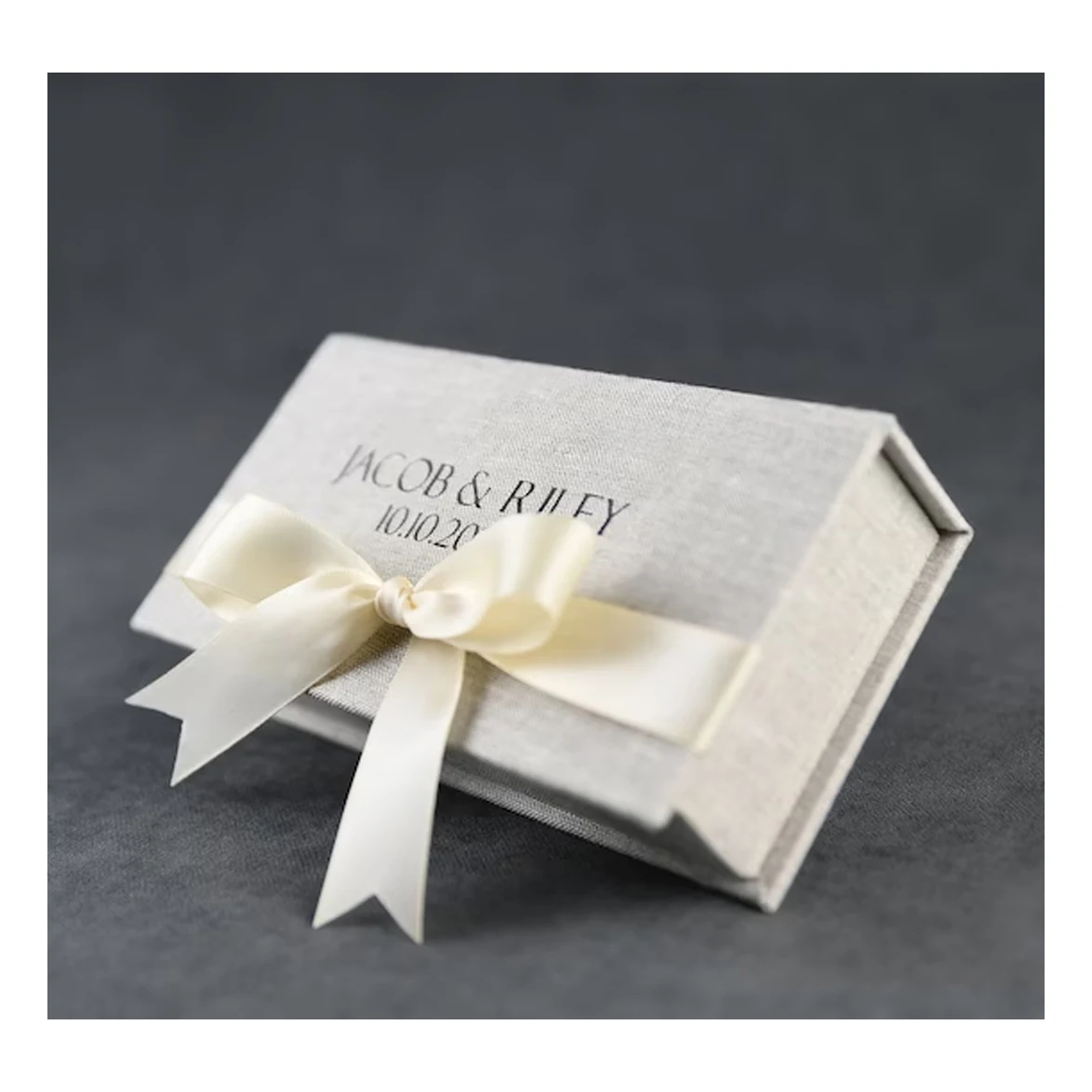 Organic linen gift box with ribbon personalized wedding birthday money small cash custom handmade jewelry keepsake