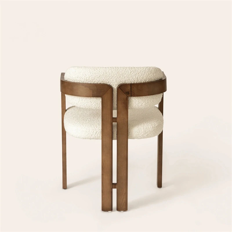 Minimalist style Dining Chair Restaurant Retro Ash Wood Simple Chair With Teddy Fabric Cushion For Home Hotel