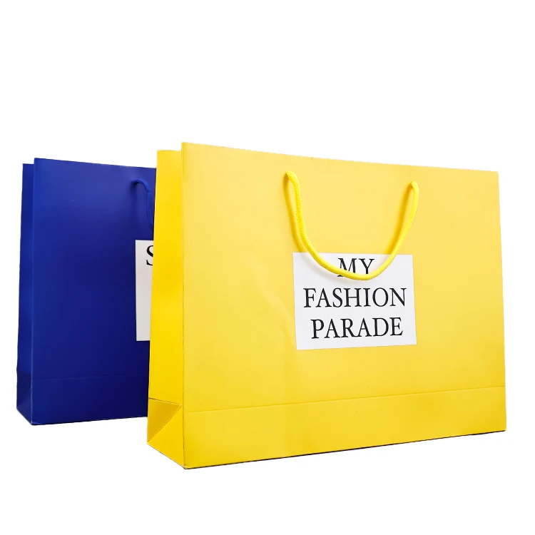Custom Unique Colour Printing Yellow Paper Bag With Your Own Logo Luxury Brand Packaging Paper Bag