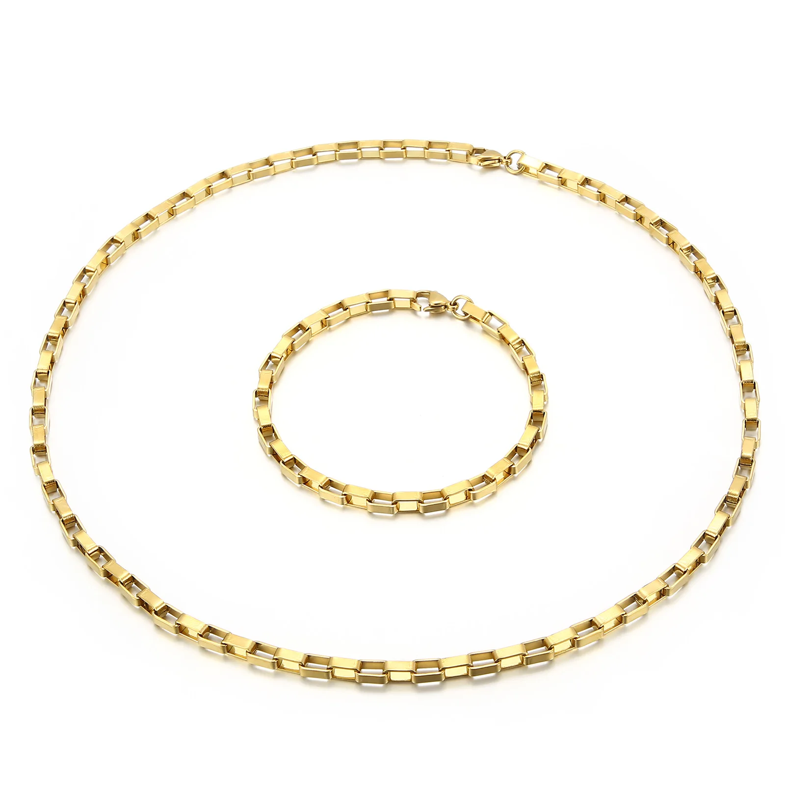 Kalen Handmade Fashion Box Chain 18K Gold Plated Charm Bracelets Necklaces Women Stainless Steel Jewelry Sets